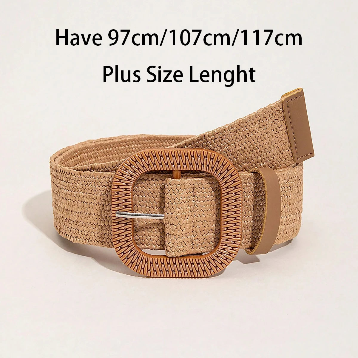 Fashion Women PP Straw Belt Casual Bohemian Wide Belt Summer Braided Waistbelt Buckle Elastic Female Straw Plus  Size Waist Belt