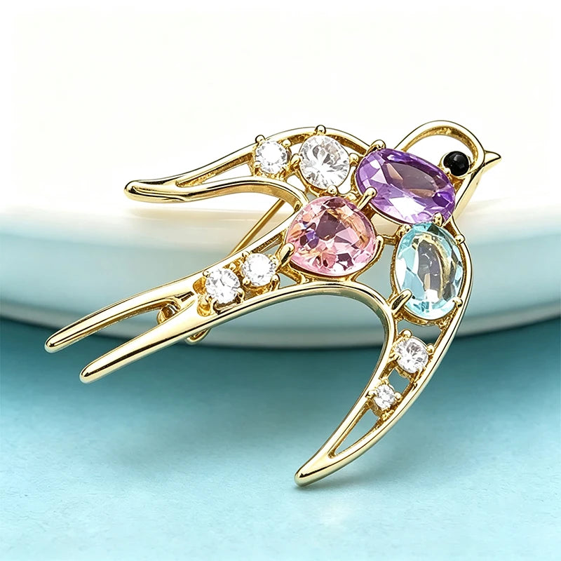 PENDRA Crystal Swallow Flying Bird Brooch