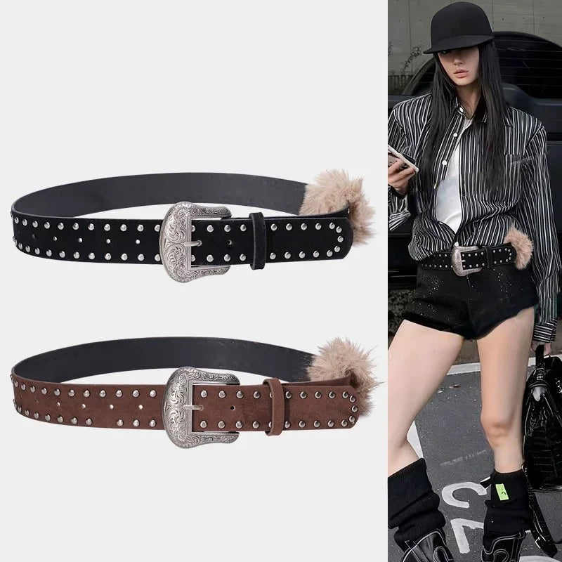 Furry Belt Y2k Belt Subculture Autumn Winter Spring Retro Luxury Plush Waist Chain Imitation Fur Waist Seal Hot Girl Sexy Belt