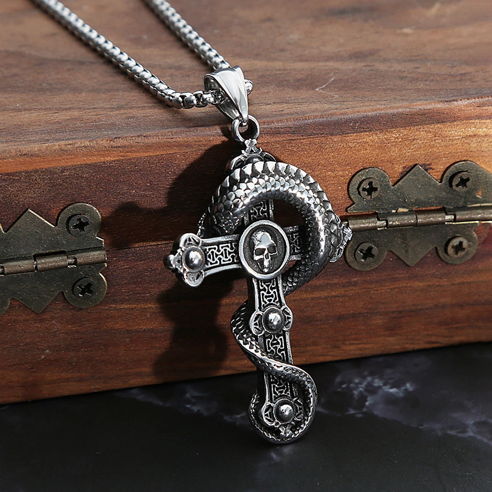 PENDRA Dragonskull Cross Pendant Necklace