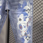 Spring and Autumn 2025 Elastic Slim Small Foot Jeans Men's Korean Trendy Versatile Luxury Clothing Trendy Graffiti Printed Pants