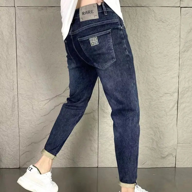 New Harajuku Fashion Trendy Spring Autumn Slim Fit Casual Jeans for Men Vintage Tapered Pencil Pants Stretch Boyfriend Jeans