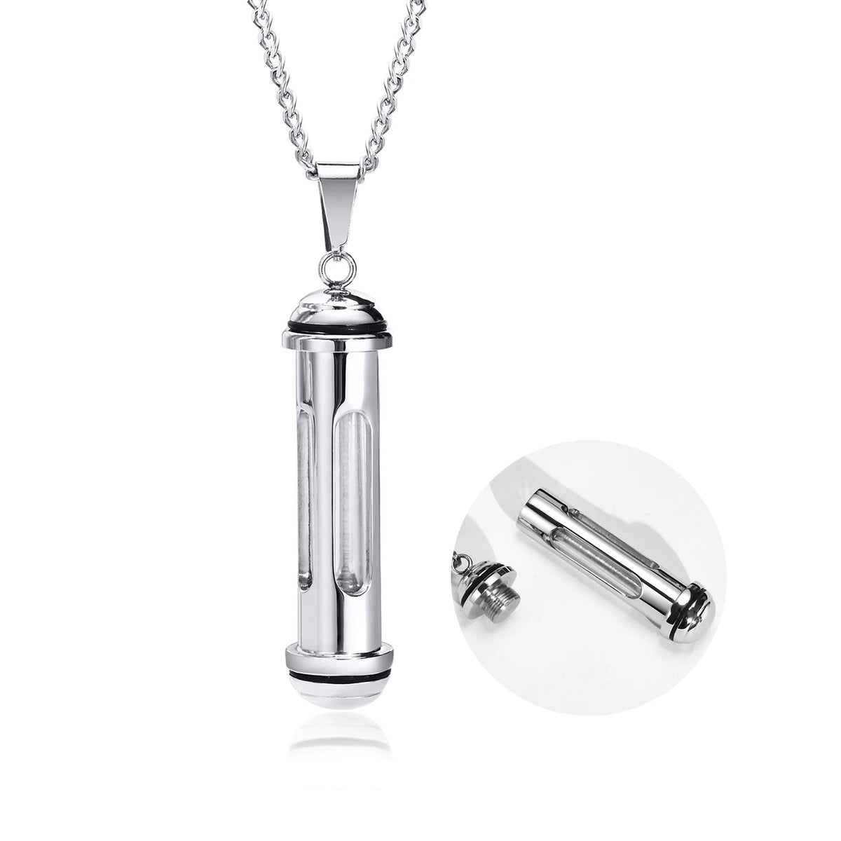 Men Stylish Stainless Steel Cylinder Pendant Necklace,Timeless Memorial Time Capsule Keepsake Gifts Jewelry