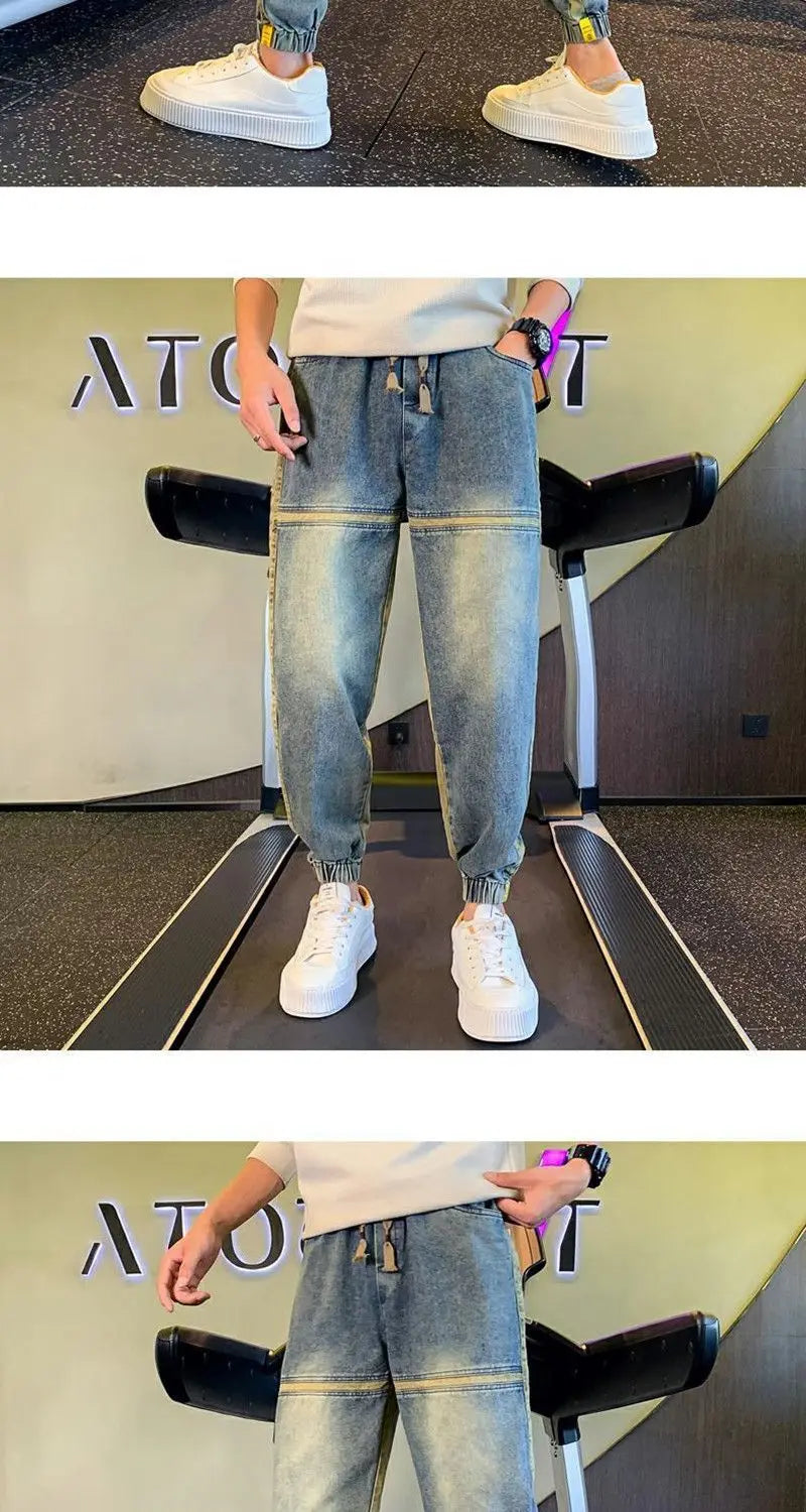 Gradual Change Color 2025 Tied Jeans Men's Summer New Loose Ruffian Handsome Small Feet Pants Trendy Brand Harlan Casual Pants