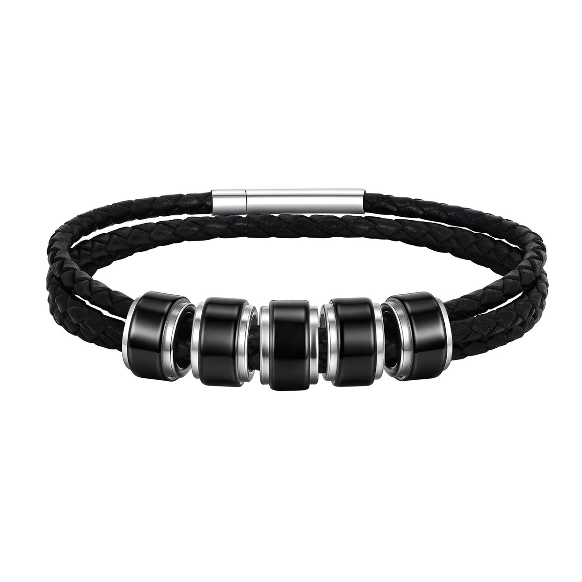 Customized Baeded Bracelets for Men Boys,3-Layers Leather Bracelet with Stainless Steel Tube,Jeweley Gift for Dad Husband