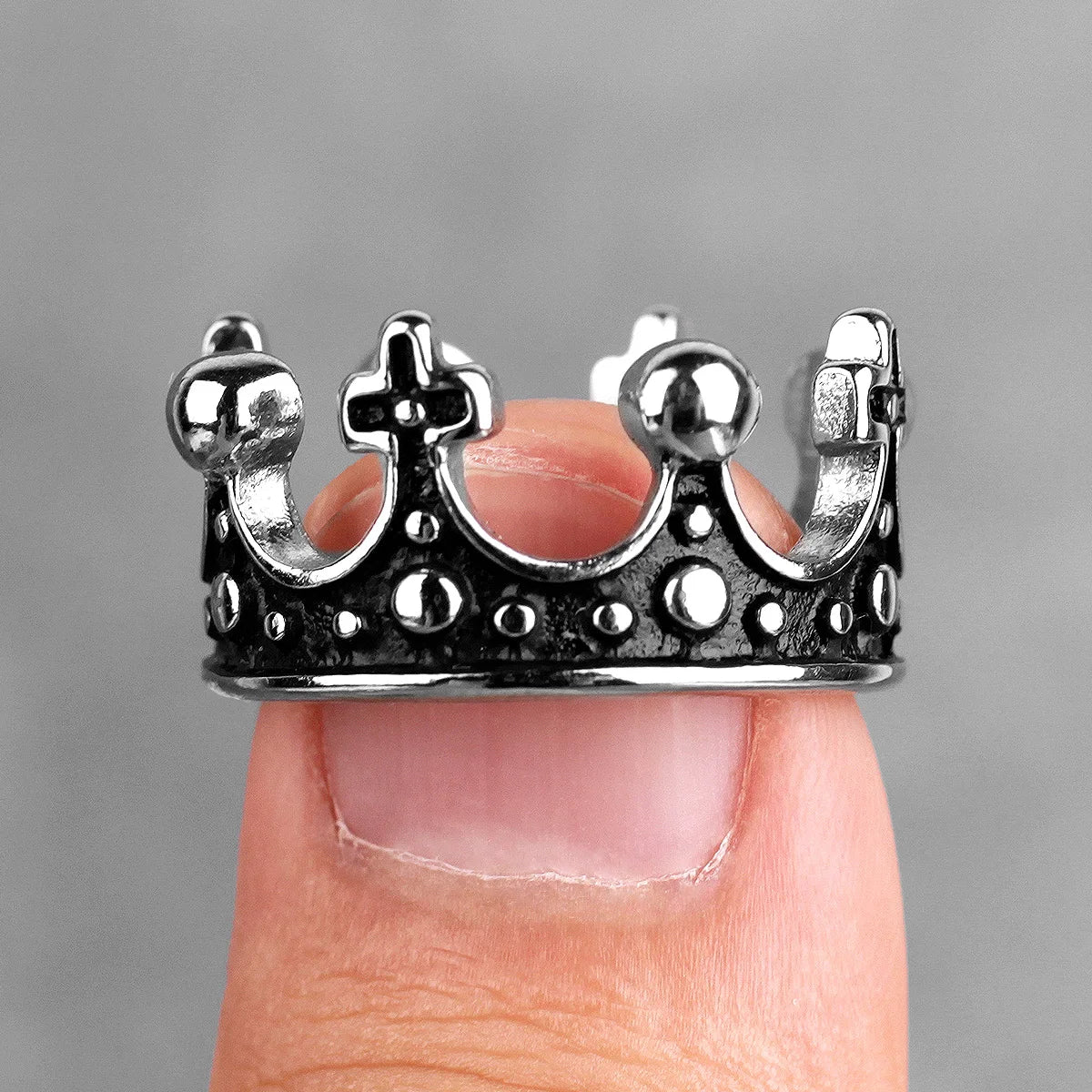 PENDRA Royal Crown Rhinestone Steel Ring