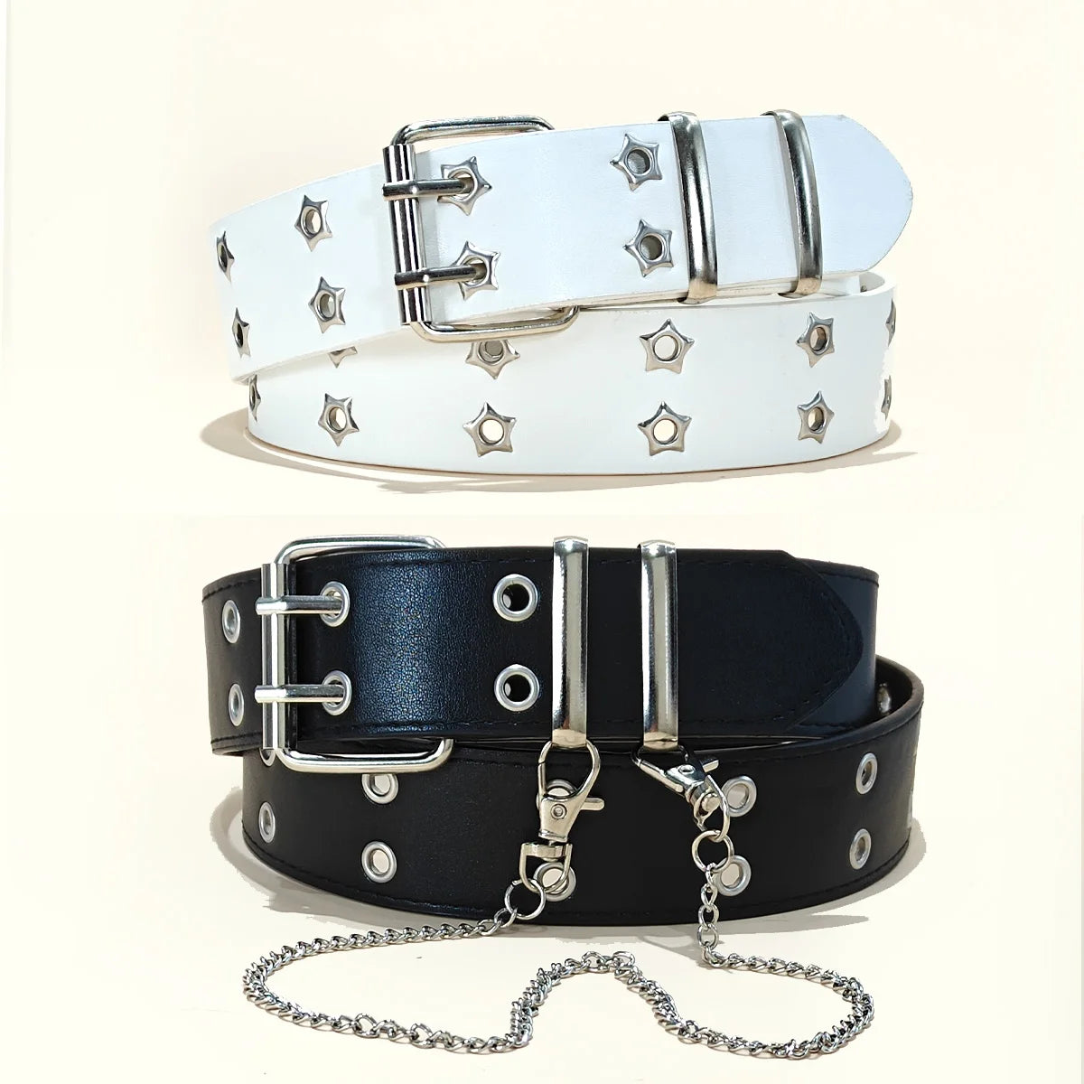 Star Eye Rivet Belt Gothic Style Double Pin Buckle Man/woman Fashion Casual Punk Style Pu Leather Waistband for Jeans Y2K Belt