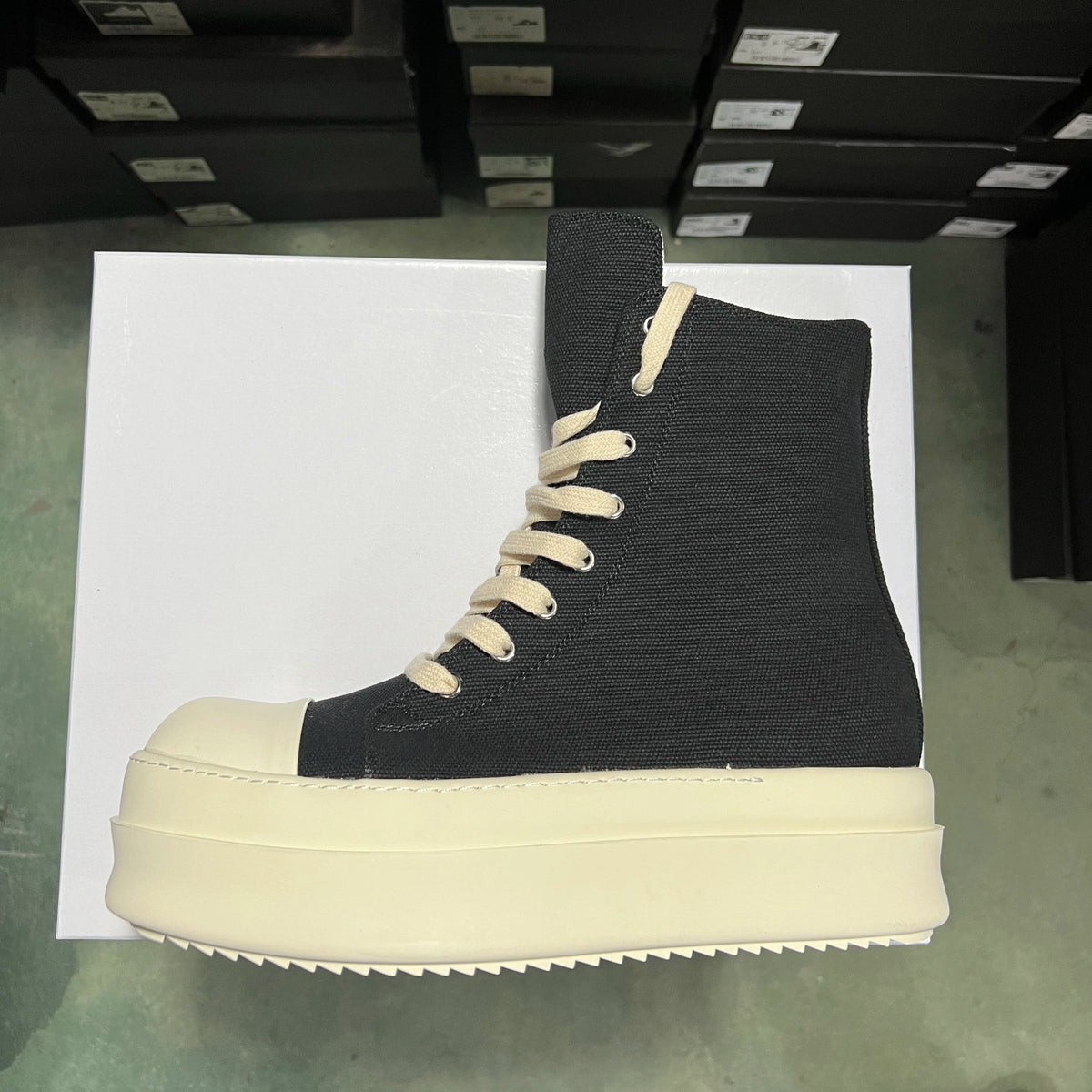 PENDRA Italy Gothic Black Canvas 6cm Platform Zip Ankle Boots
