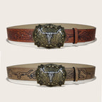 PENDRA Miraelle Leather Bull Buckle Western Engraved Belt