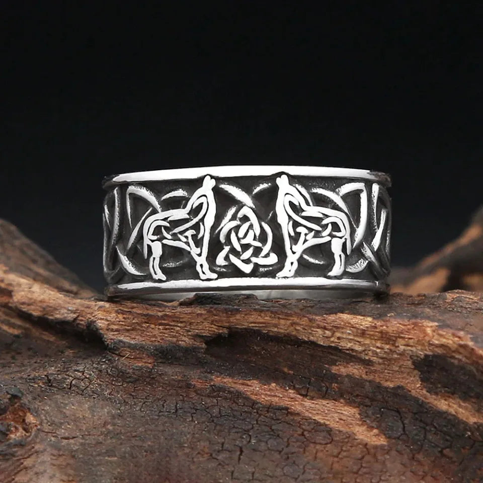 PENDRA Wolfduo Nordic Double Wolf Ring