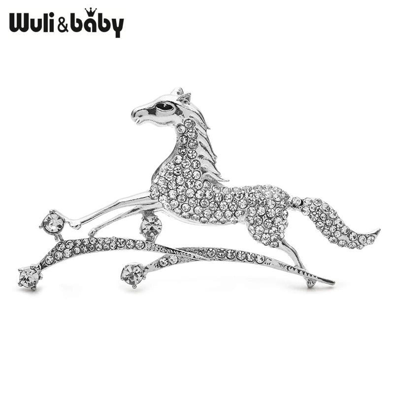 Wuli&baby Riding Meteors Horse Brooches For Women Men 2-color Rhinestone Running Fast Horses Animal Party Casual Brooch Pins