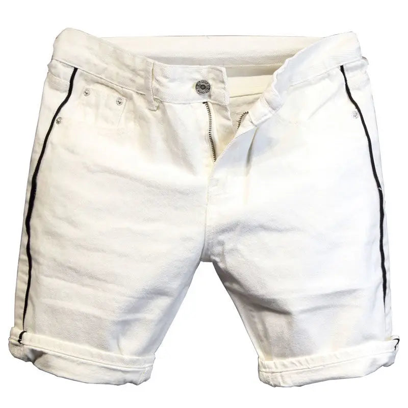 Summer Thin Luxury Designer Slim-Fit Men's Jeans Shorts Boyfriend White Color Striped Street Wear Cotton Casual Short Trousers