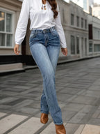 New women's nine point micro elastic solid color jeans