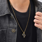 African Map Necklace for Men Boys,Gold Color Stainless Steel Abalone Shell Pendant Necklace,Map Jewelry Gift