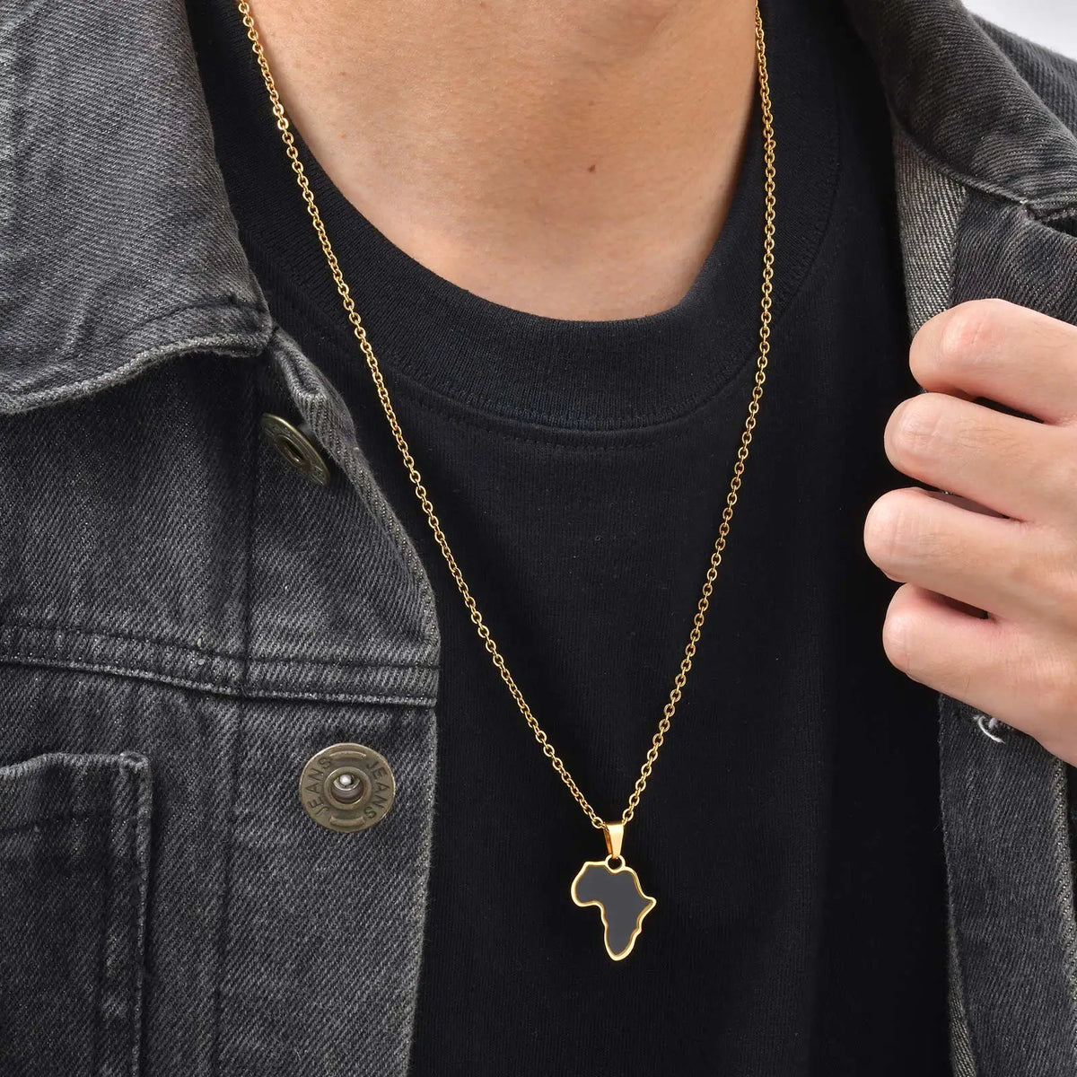 African Map Necklace for Men Boys,Gold Color Stainless Steel Abalone Shell Pendant Necklace,Map Jewelry Gift