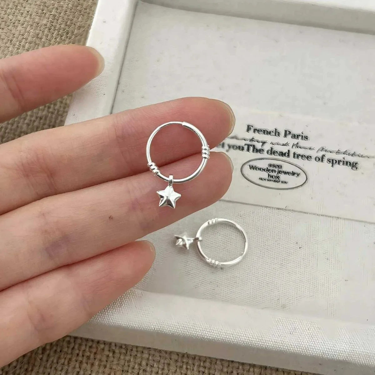 VENTFILLE 925 Sterling Silver Earring for Women Ear Plain Ring Sweet Star Versatile Daily Jewelry Gift Dropshipping