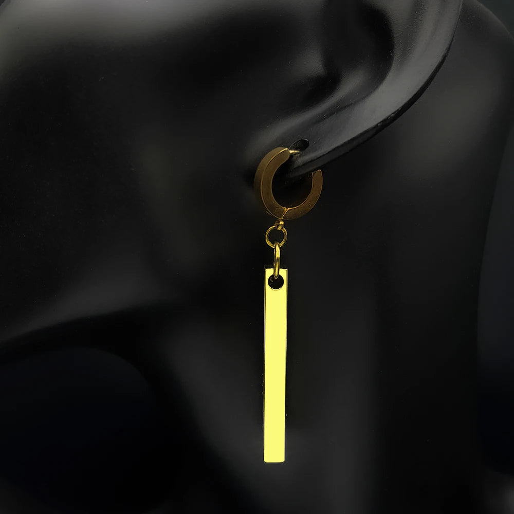 Long Square Stick Ear Clip Stud Earrings Pendant Punk Cool Men Women Fashion HipHop Drop Party Korean Earring Jewelry Pendientes