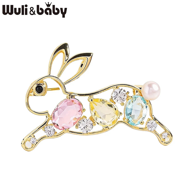 Wuli&baby Cute Crystal Rabbit Brooches For Women Unisex Alloy Running Bunny Animal  Casual Party Brooch Pins Gifts