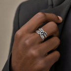 Punk Gothic Men Wings Ring,Stainless Steel Feather Band Statement Ring Signet Ring,Vintage Streetwear Trendy Jewelry Gift