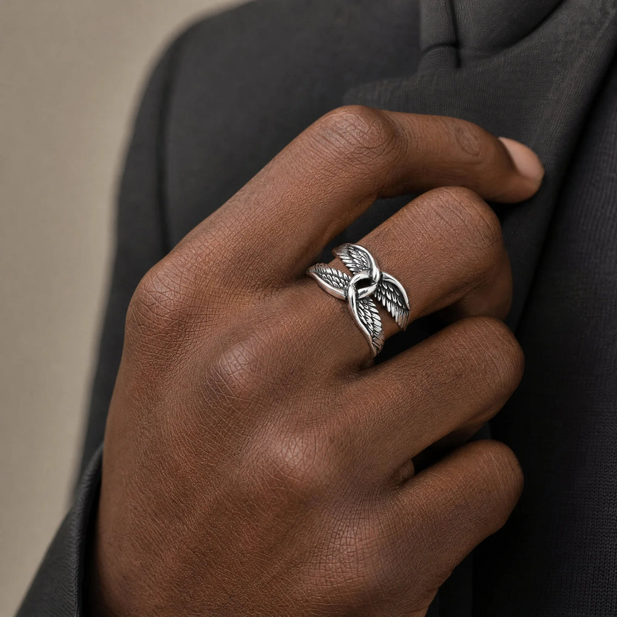 Punk Gothic Men Wings Ring,Stainless Steel Feather Band Statement Ring Signet Ring,Vintage Streetwear Trendy Jewelry Gift