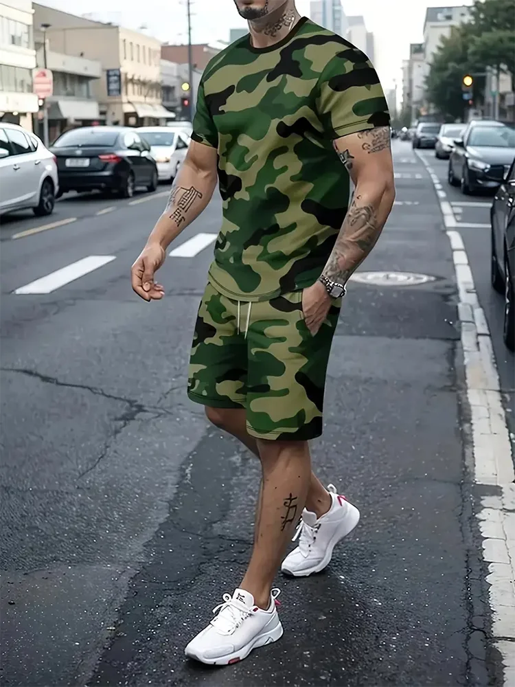 Summer Outdoor Street Fashion Men's T-shirts Everyday Casual Men's Athletic Shorts T-shirts And Drawstring Shorts Men's Sets