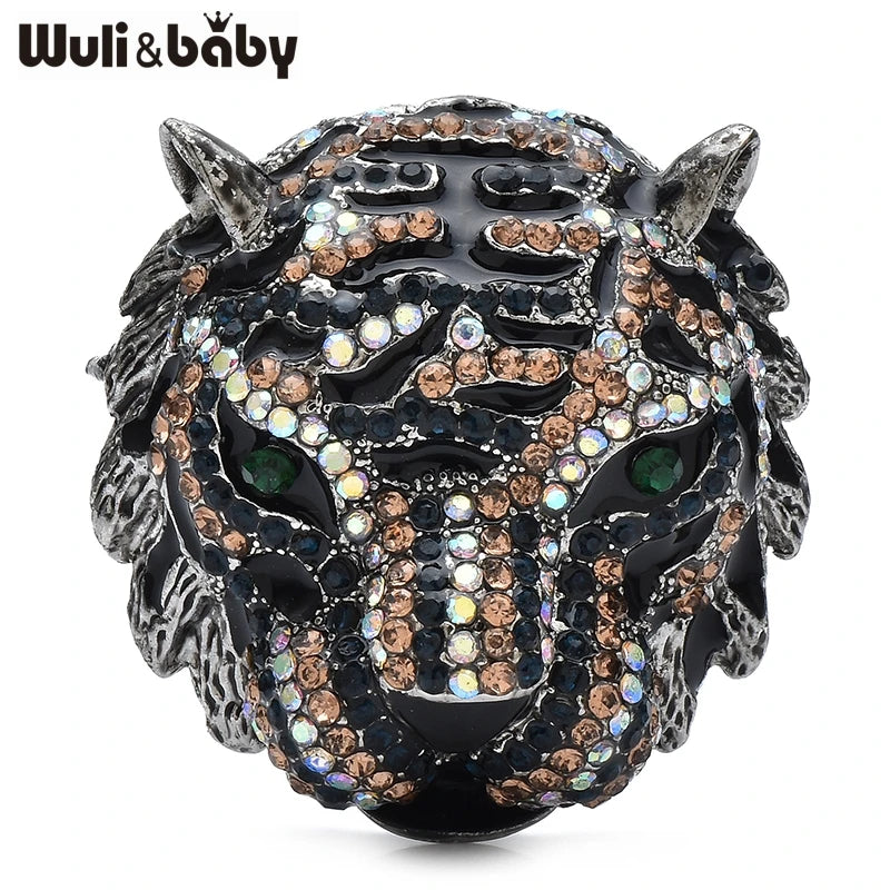Wuli&baby Cool Charming Tiger Head Brooches 2-color Rhinestone Animal Brooch For Women Men Clothes Winter Pins Gifts