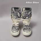 PENDRA Python Ash Grey Python-Embossed Leather High-Top Platform Ankle Boots