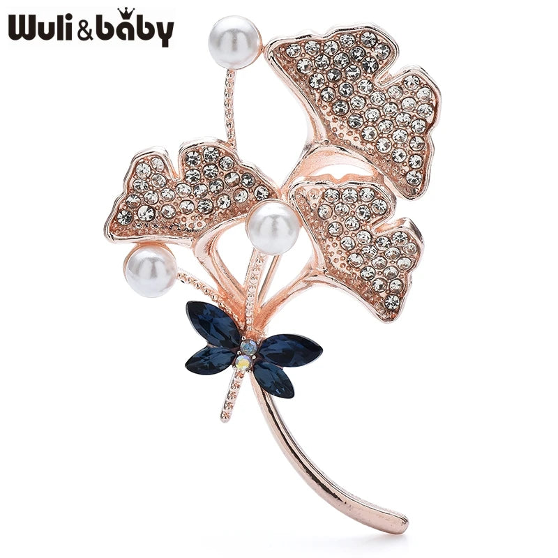 PENDRA Ginkgo Rhinestone Ginkgo Leaf Brooch