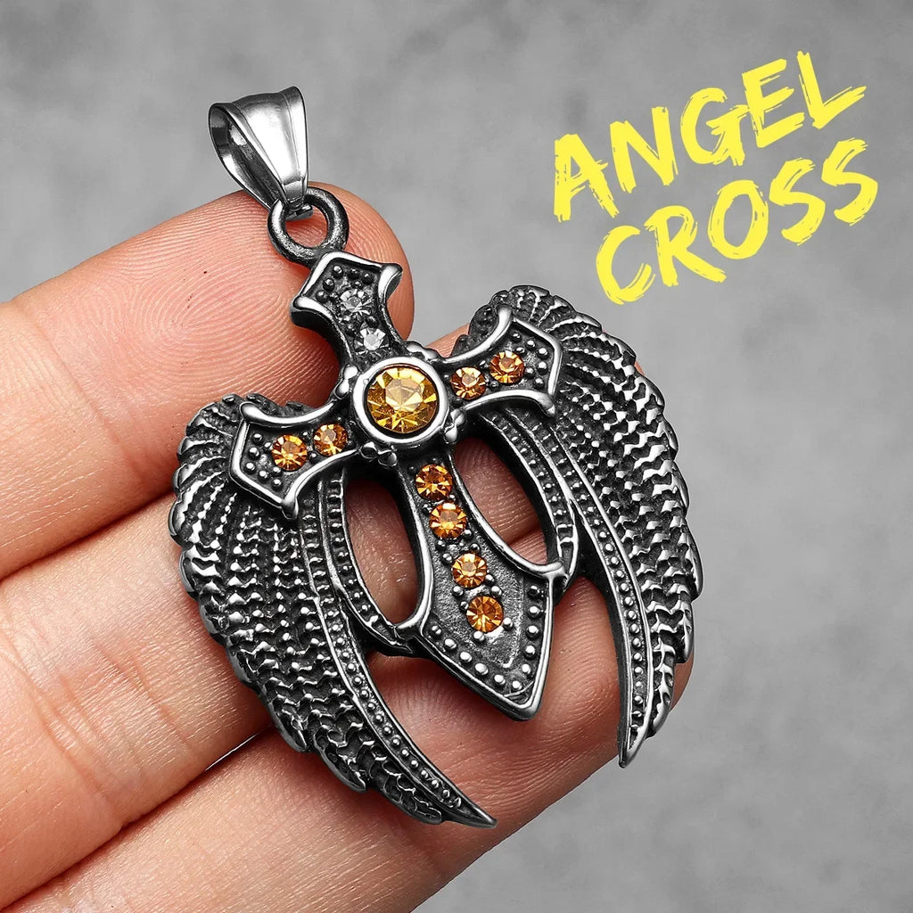 PENDRA Angel Wing Cross Steel Necklace