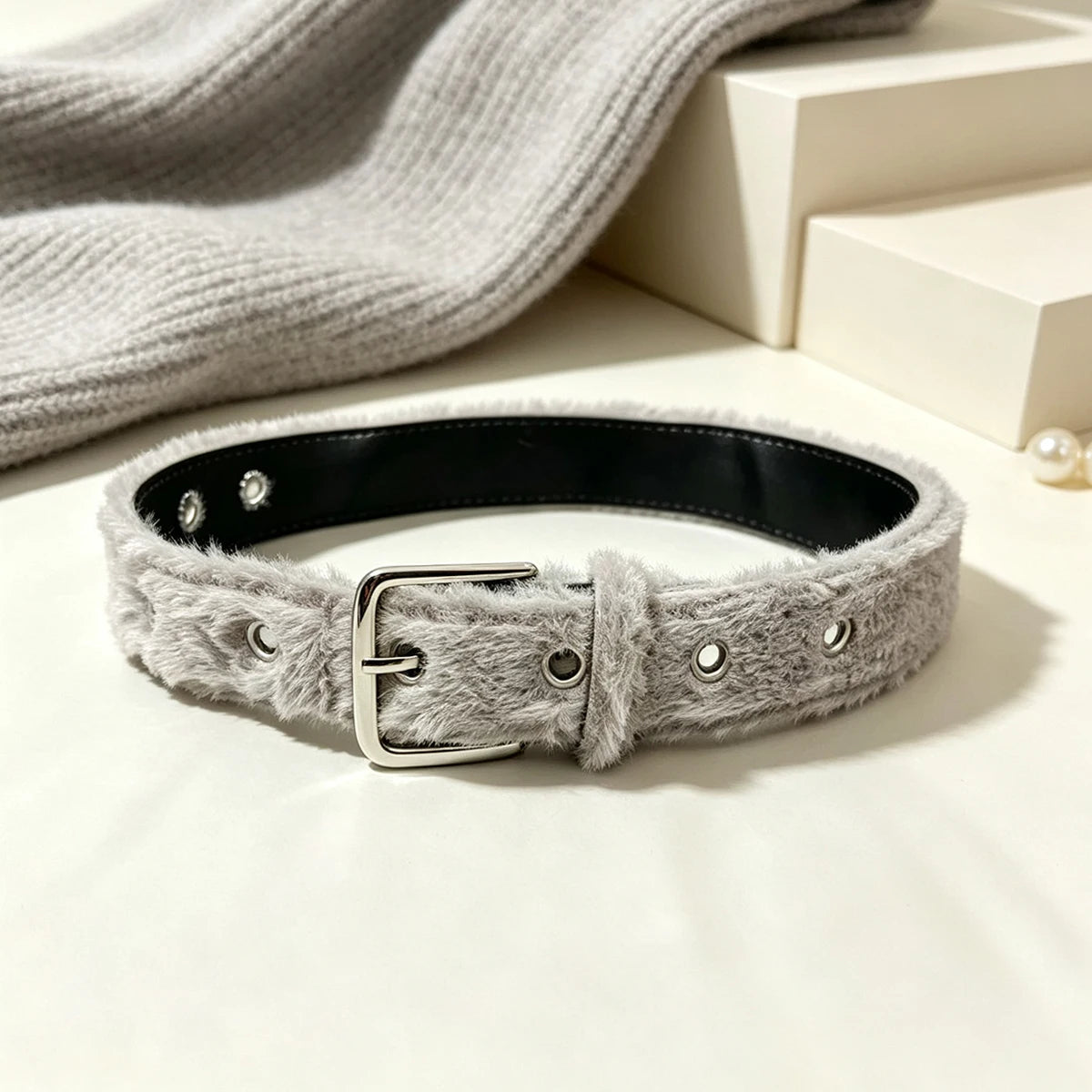 Gothic Y2K Women Belts Fashion Artificial Vivid Animal Fur Waistband Ladies Hip hop Punk Accessories Pink Jeans Waistband winter
