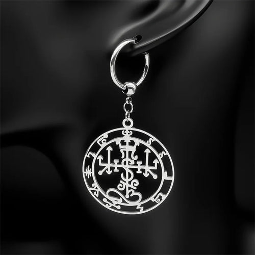Gothic Symbol of Satan Hoop Earrings for Women Stainless Steel Silver Color Solomon Demon Seal Dangle Earring Jewelry E3592S06