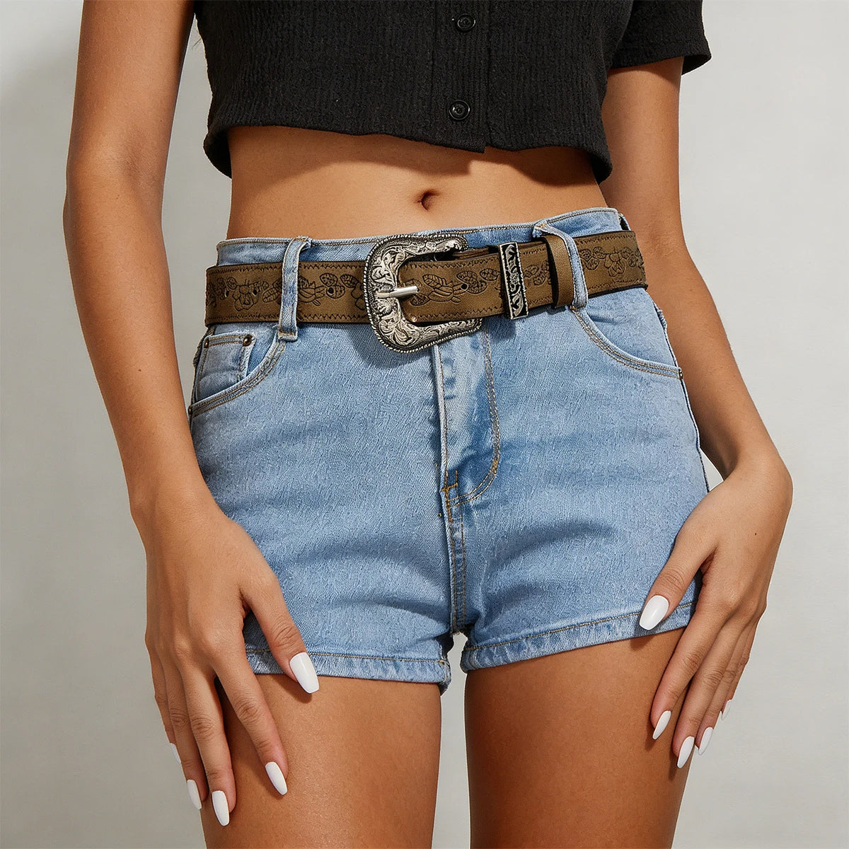 Retro Pattern Print Belts Women Pu Leather Designer Brand Western Cowgirl Waist Belt Y2K Vintage Brown Waistband Accessories