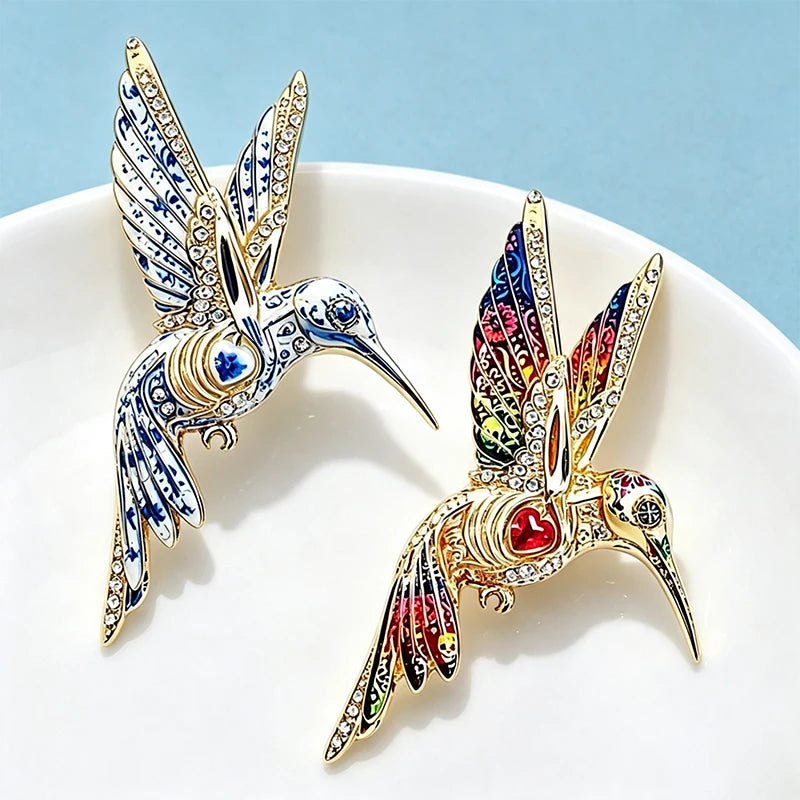 PENDRA Gemwing Rhinestone Hummingbird Brooch