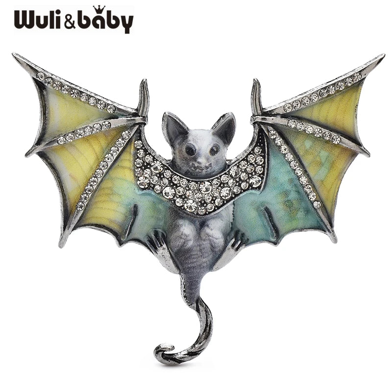 PENDRA Night Bat Enamel Rhinestone Brooch