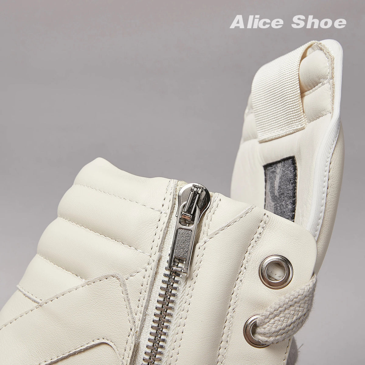 PENDRA White Geobasket White Leather High-Top Zip Thick-Sole Ankle Boots