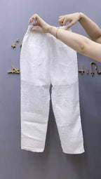 Lace hollowed out cropped pants women summer 2024 thin slim small foot Harlan pants loose and high waist versatile casual pants