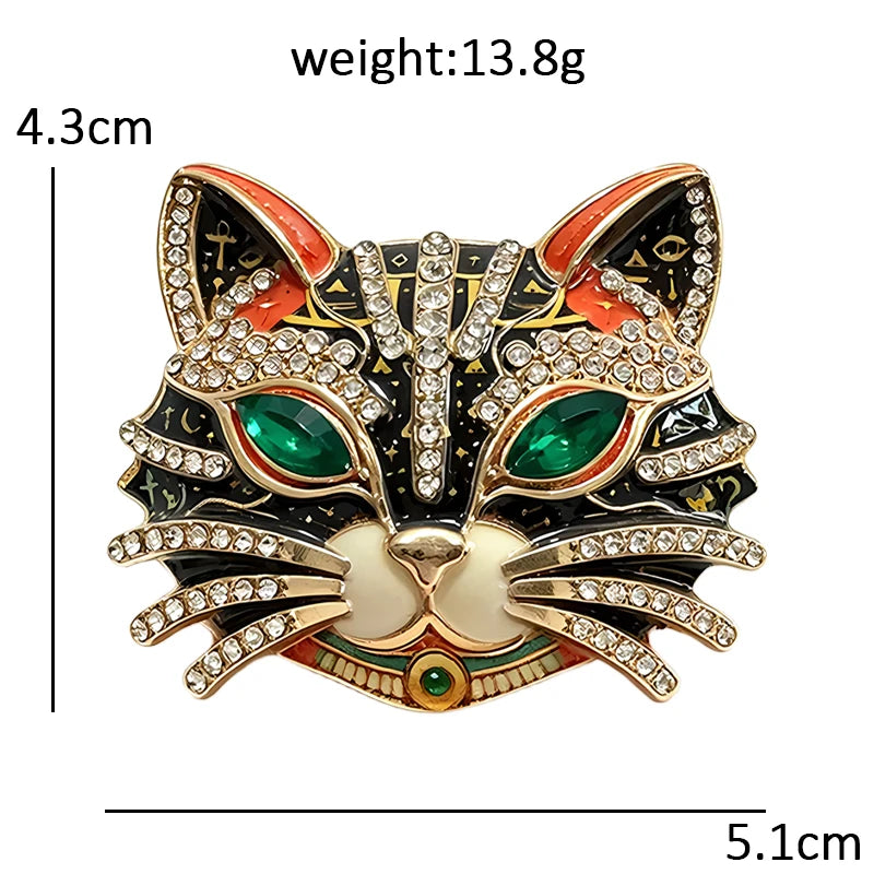 PENDRA Feline Rhinestone Enamel Cat Brooch