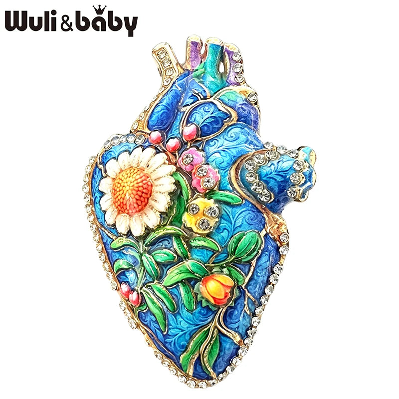 PENDRA Fable 4-Color Rhinestone Floral Heart Brooch