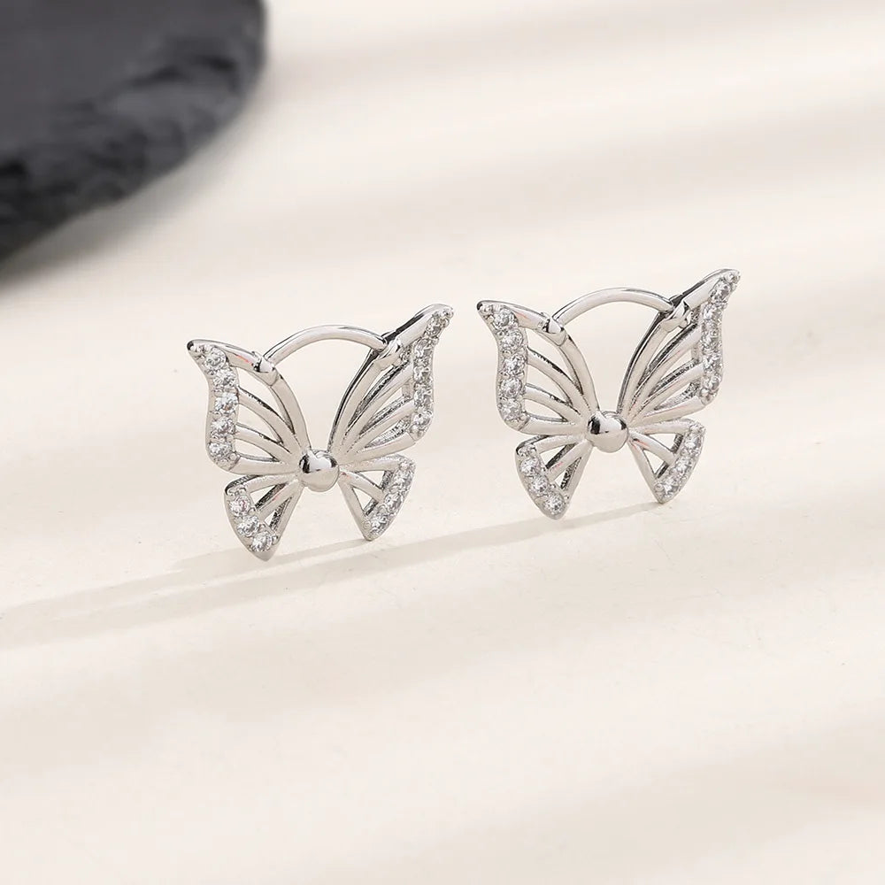 VENTFILLE 925 Sterling Silver Butterfly Earring for Women Girl 1pc Hollowed Out Zircon Versatile Design Jewelry Gift Dropship