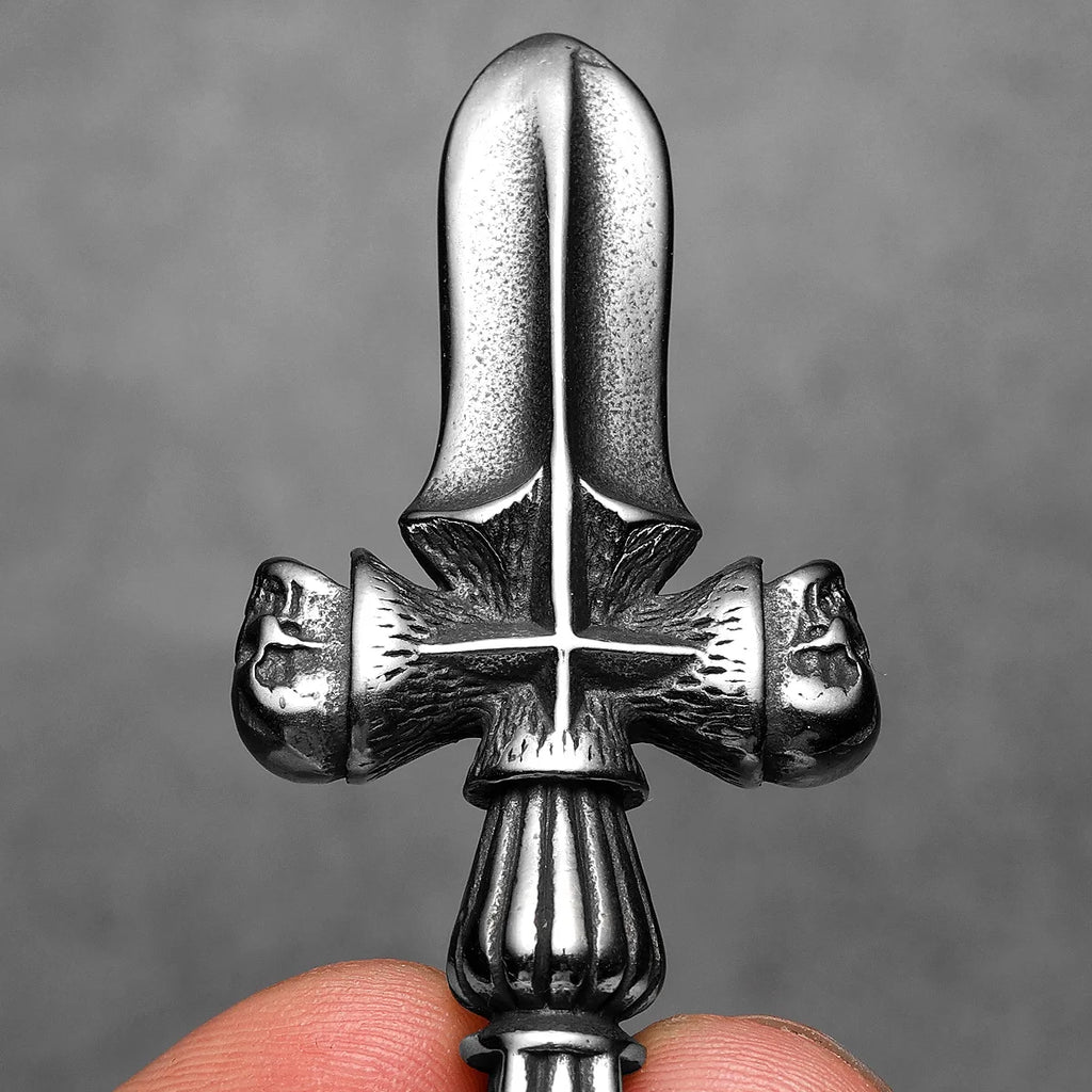 PENDRA Cross Skull Sword Steel Necklace