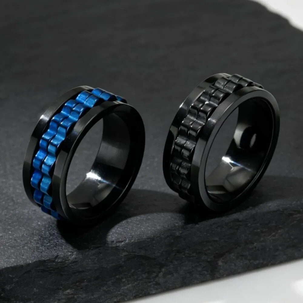 Gear Chain Rotating Spinning Ring for Men,Punk Stainless Steel Anti Stress Ring Gift