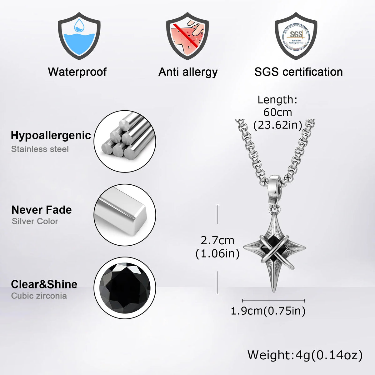 Minimalist Star Cross Stainless Steel Pendant Necklace for Men, Punk Hip Hop Unisex Collars,Y2K Fashion Jewelry Gifts