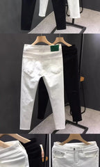 Man Luxury Clothing Men's White Ripped Jeans Spring Summer Slim Skinny Pants Korean Trendy Stretch Casual Fashion Cropped Pants