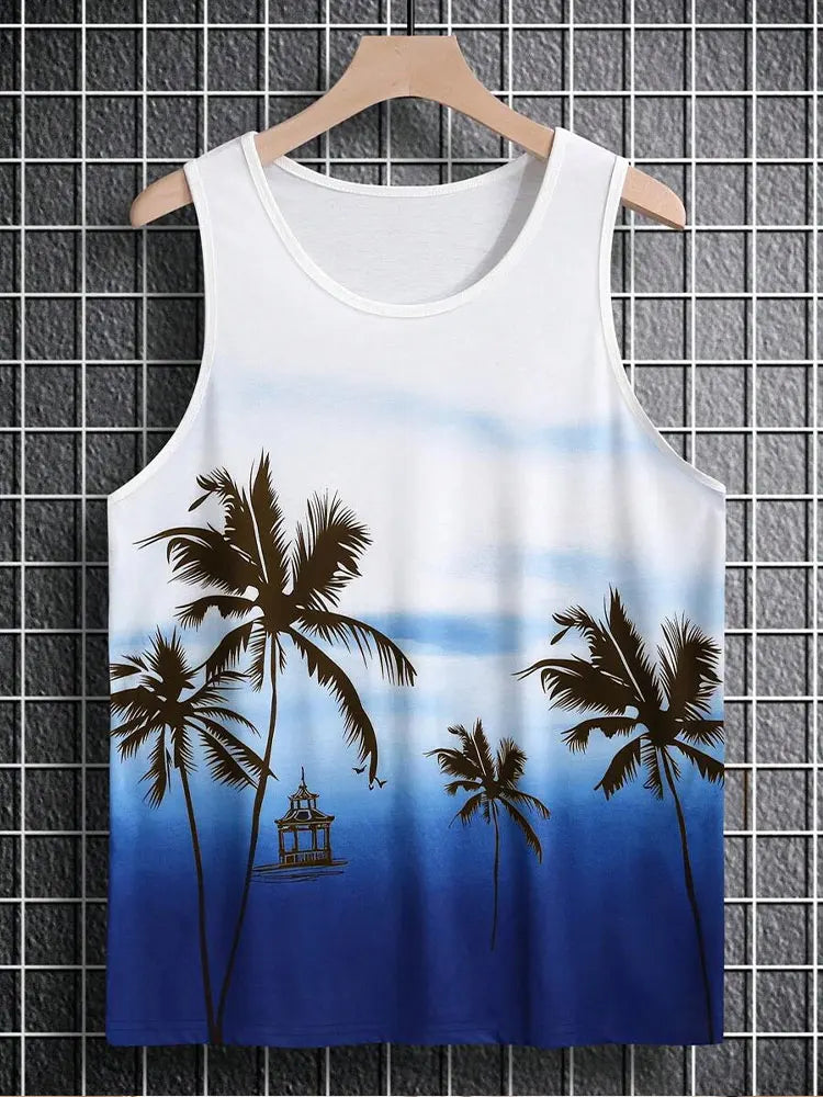 Summer Daily Casual Men's Sleeveless T-shirt Hawaiian Men's Tank Top Outdoor Beach Men's Tank Top Street Fashion Men's Tank Top