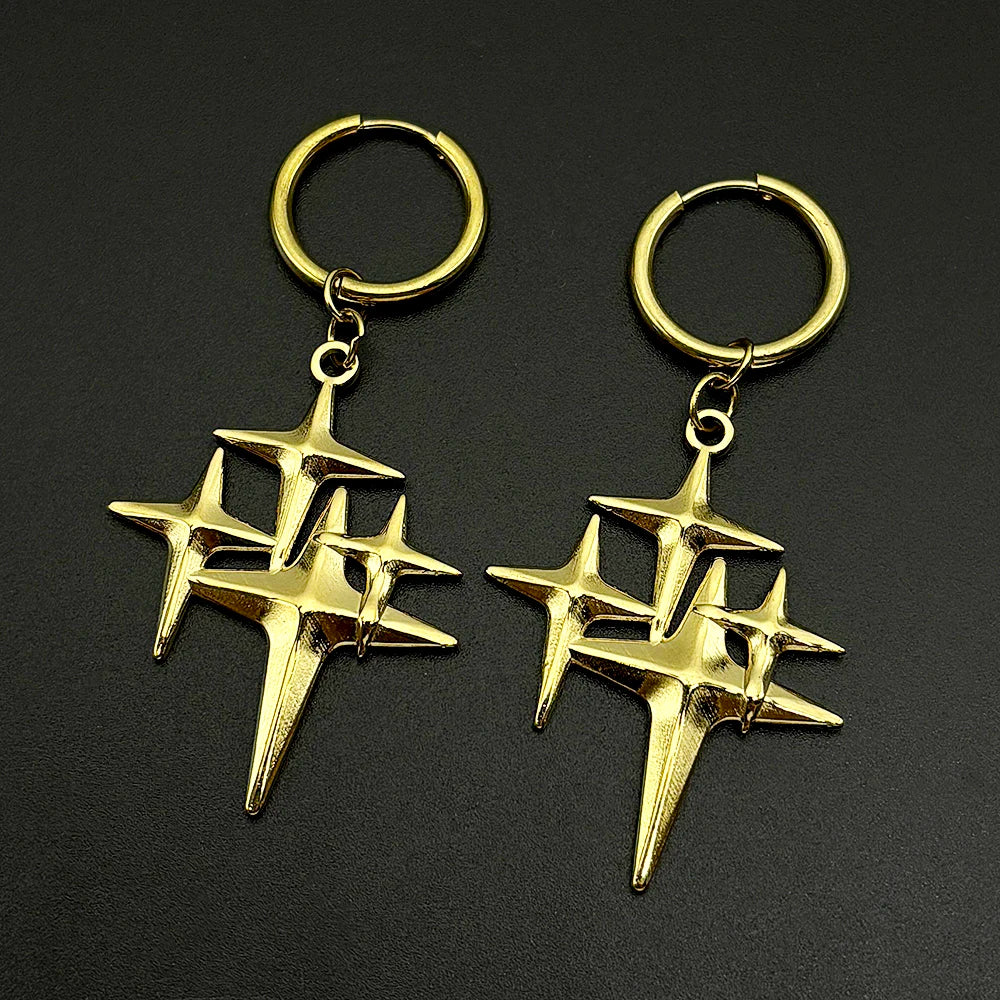 Y2K Star Swirl Earring Accessory For Egirl Boy Stainless Steel Silver Color Daily Streetwear Dark Kpop Ear Hoops Rapper Jewelry