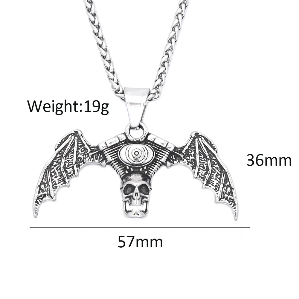 PENDRA Skullengine Gothic Skull Demon Wings Pendant