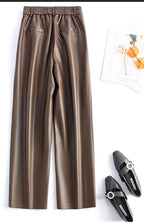 2025 autumn and winter new style leather pants elastic high waisted slim fit commute straight leg pants for women