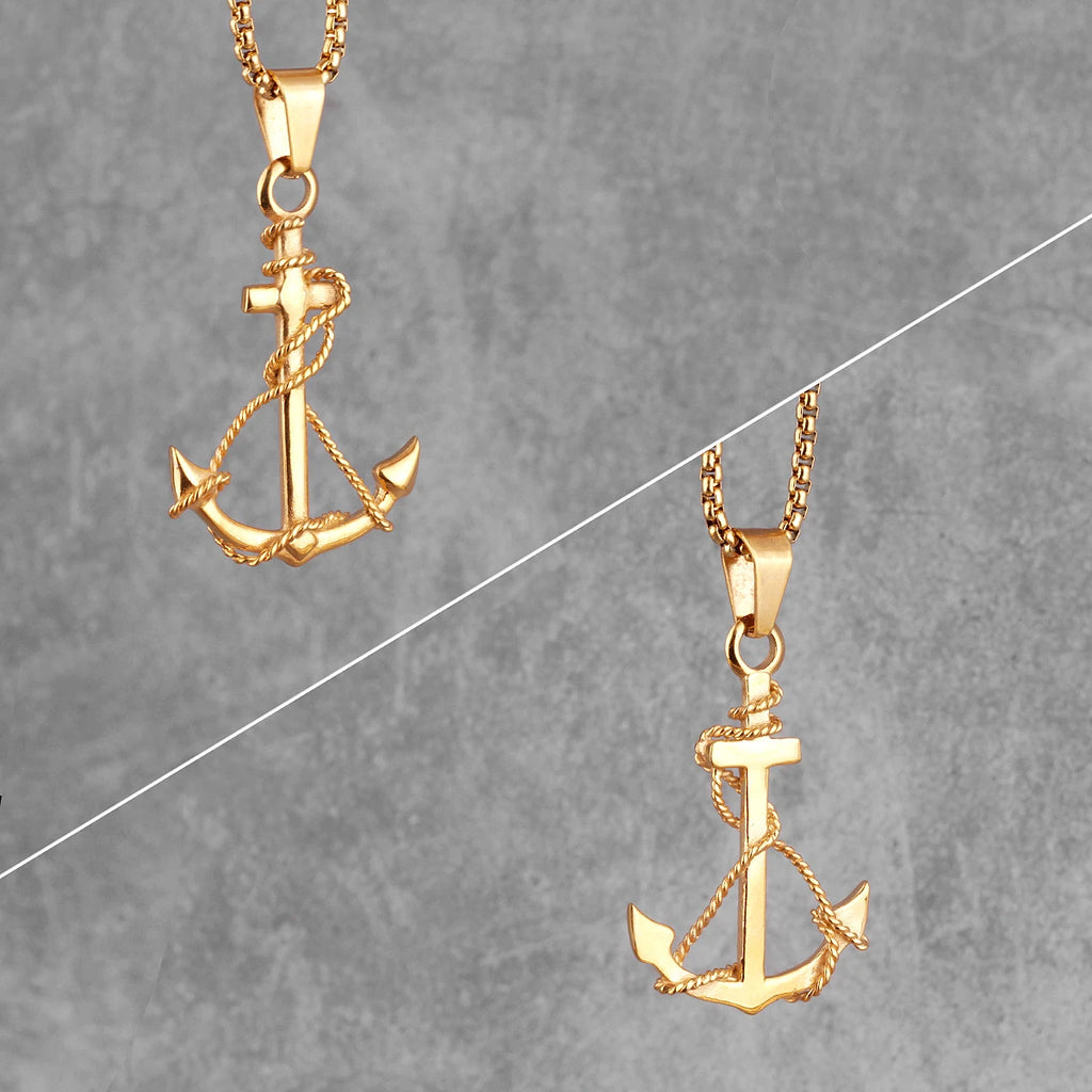 PENDRA Golden Anchor Boyfriend Steel Necklace