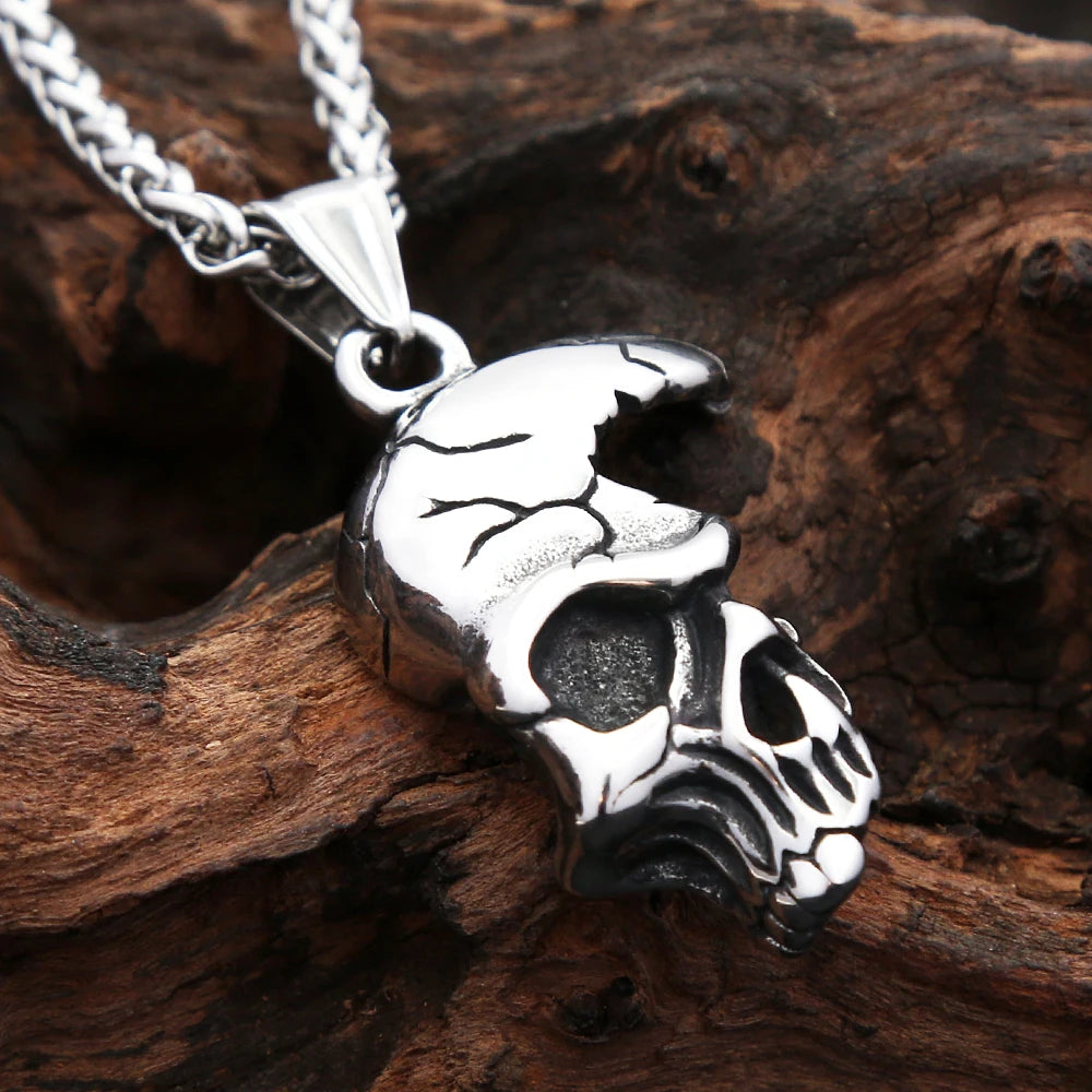 PENDRA Skullmask Punk Vintage Half-Face Skull Pendant Necklace