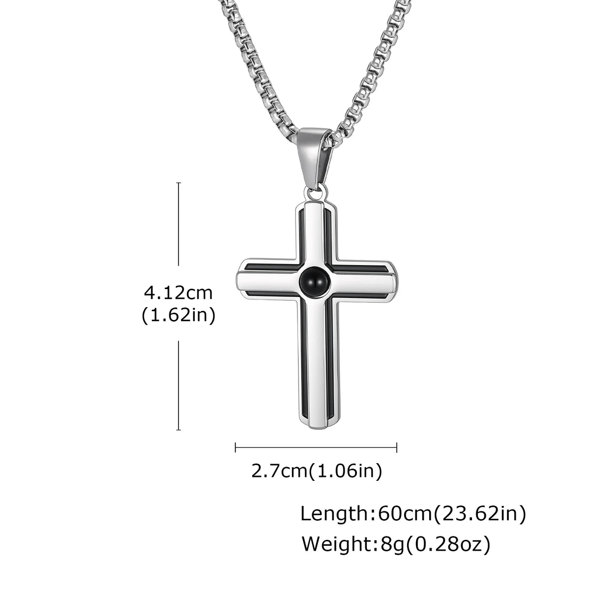 Men Black Agate Enamel Cross Pendant Necklace,Punk Waterproof Stainless Steel Cross Pendant Neckalce,Birthday Party Jewelry Gift